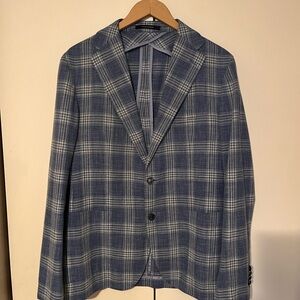 Tagliatore Navy Check Linen Blazer